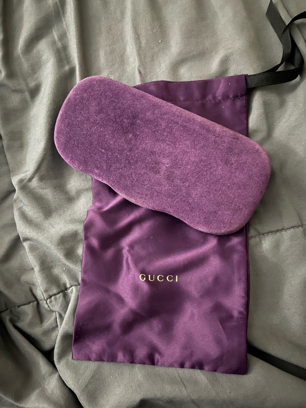 Gucci Velvet Eye Glass Case and Branded Pouch in Deep Purple